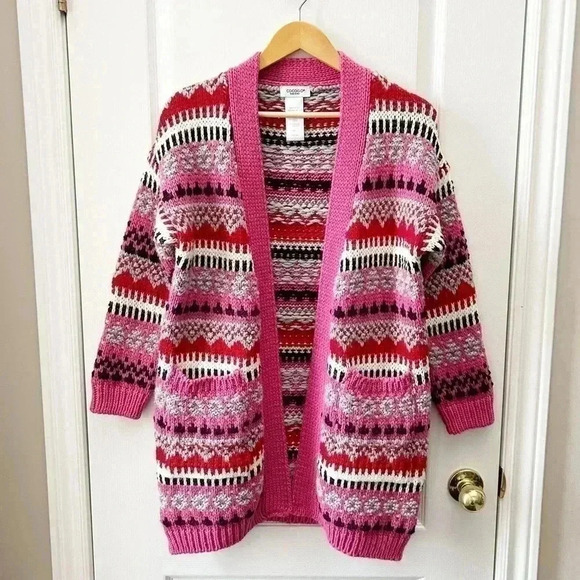 Cocogio Wool Duster Cardigan Chunky Knit Draped Sweater Pink Red Black Small - Picture 4 of 17